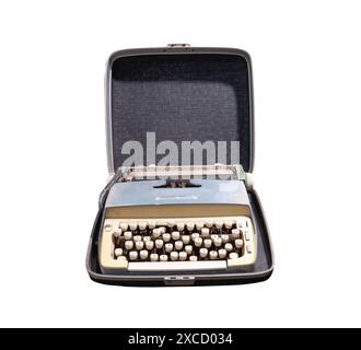Ancient or old typewriter is isolated on white background with clipping path. Stock Photo