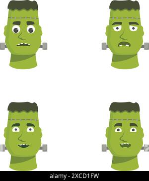 Vector illustrations of frankenstein's monster with various facial expressions Stock Vector