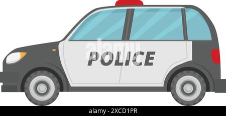 Illustration featuring a police car parked on a white background, showcasing its left side Stock Vector