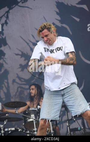 Donington, United Kingdom. 16th June 2024. Code Orange play an early set on Main Stage at Download Festival. Credit: Cristina Massei/Alamy live news Stock Photo