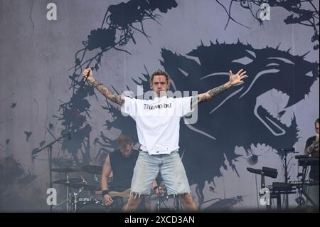 Donington, United Kingdom. 16th June 2024. Code Orange play an early set on Main Stage at Download Festival. Credit: Cristina Massei/Alamy live news Stock Photo