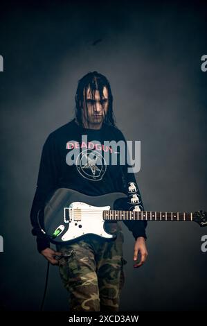 Donington, United Kingdom. 16th June 2024. Code Orange play an early set on Main Stage at Download Festival. Credit: Cristina Massei/Alamy live news Stock Photo