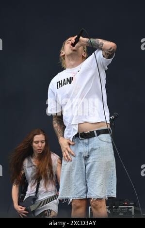 Donington, United Kingdom. 16th June 2024. Code Orange play an early set on Main Stage at Download Festival. Credit: Cristina Massei/Alamy live news Stock Photo