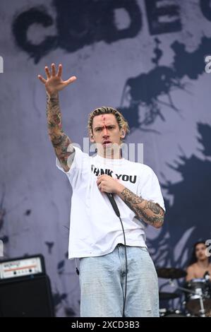 Donington, United Kingdom. 16th June 2024. Code Orange play an early set on Main Stage at Download Festival. Credit: Cristina Massei/Alamy live news Stock Photo