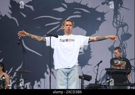 Donington, United Kingdom. 16th June 2024. Code Orange play an early set on Main Stage at Download Festival. Credit: Cristina Massei/Alamy live news Stock Photo