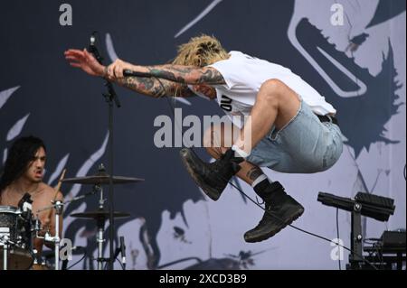 Donington, United Kingdom. 16th June 2024. Code Orange play an early set on Main Stage at Download Festival. Credit: Cristina Massei/Alamy live news Stock Photo