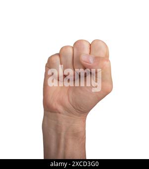 male fist up, hand gesture, sign isolated on white background. Stock Photo