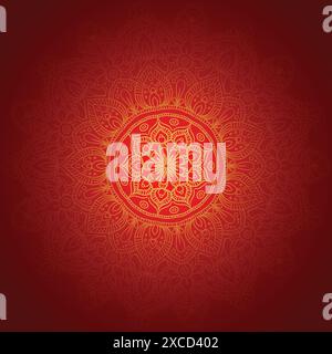 Decorative golden mandala on red background Stock Vector