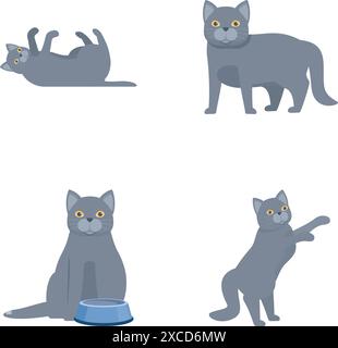 Collection of playful cartoon cats in various adorable poses and behaviors, perfect for pet lovers and children's art and design projects Stock Vector