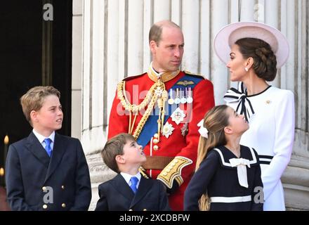 London, England. UK. 15 June 2024.   Prince George, Prince William, Prince of Wales, Prince Louis, Princess Charlotte and Catherine, Princess of Wales Stock Photo