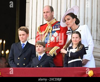 London, England. UK. 15 June 2024.   Prince George, Prince William, Prince of Wales, Prince Louis, Princess Charlotte and Catherine, Princess of Wales Stock Photo