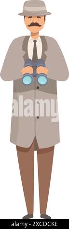 Private investigator is holding binoculars and looking for clues Stock Vector