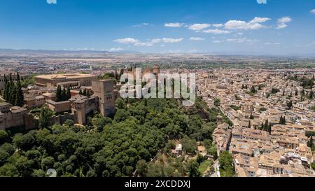 Aerial view of the beautiful Alhambra in Granada, Andalusia, Spain. Stock Photo