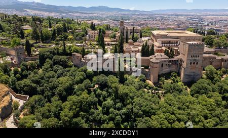 Aerial view of the beautiful Alhambra in Granada, Andalusia, Spain. Stock Photo