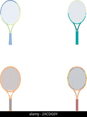 Collection of colorful flat design icons for tennis, squash, and other racket sports isolated on white Stock Vector