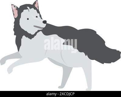 Illustration of a playful siberian husky dog running happily with its tongue out Stock Vector