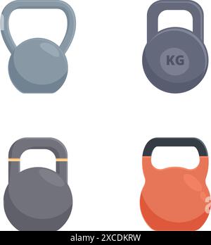 Collection of four colorful kettlebell icons, ideal for fitnessthemed designs Stock Vector