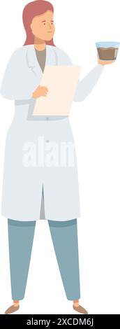 Scientist is holding a beaker and taking notes on a clipboard, conducting important research in the lab Stock Vector