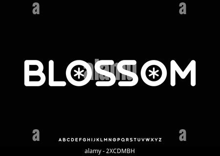 Modern rounded sans serif alphabet display font vector. Unique blossom typeface Stock Vector
