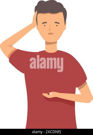 Young man is touching his head and looking confused and frustrated Stock Vector