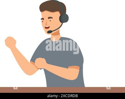 Male call center agent talking on headset at workplace Stock Vector