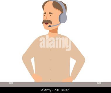 Male call center operator with headset speaking with customer service in mind Stock Vector