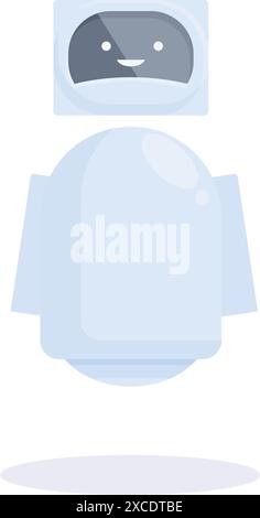 Cute white robot floating and smiling on white background Stock Vector