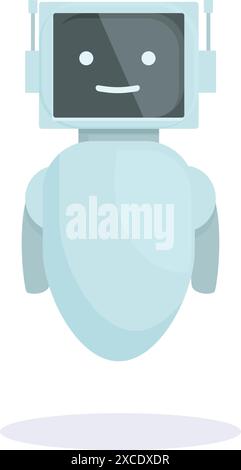Blue and white robot with a monitor for a head is smiling and floating Stock Vector