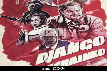 Viersen, Germany - May 9. 2024: Cinema film art poster detail from movie Django Unchained Stock Photo