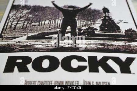 Viersen, Germany - May 9. 2024: Cinema film poster detail from movie Rocky with Sylvester Stallone from 1976 Stock Photo