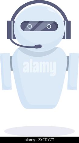 White modern robot wearing a headset is answering questions from customers Stock Vector