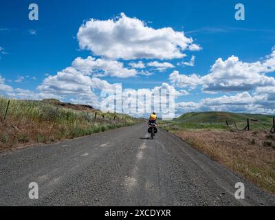 WA25434-00...WASHINGTON - Cyclist on the backroads heading for Rosalia and Tekoa at the end of the Mountain Bike Route Across Washingtob. Stock Photo