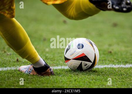 Hamburg, Germany. 16th June, 2024. The official match ball from Adidas seen during the UEFA Euro 2024 match in Group D between Poland and the Netherlands at Volksparkstadion in Hamburg. Credit: Gonzales Photo/Alamy Live News Stock Photo