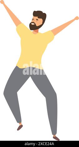 Young man with a beard is joyfully jumping in celebration, his arms raised high in the air Stock Vector