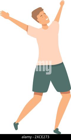 Young man is joyfully jumping with his arms raised in the air, expressing pure happiness and excitement Stock Vector