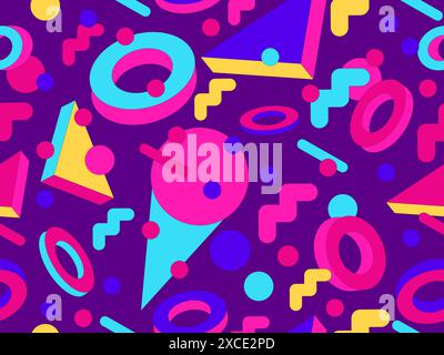 Geometric seamless pattern with memphis elements in 80s style. Colorful geometric pattern. Design of promotional products, wrapping paper and printing Stock Vector
