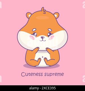 Funny cute hamster. Cartoon sitting kawaii animal character. Vector illustration. Kids collection Stock Vector