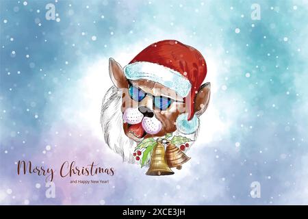 Hand draw christmas colorful dog face with santa cap on white background Stock Vector