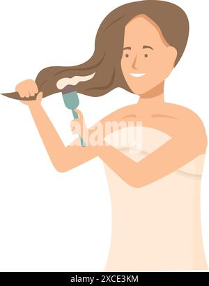 Young woman is applying hair dye treatment on her long hair, enjoying a moment of self care at home Stock Vector