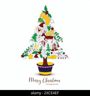Beautiful decorative christmas elements colorful tree design Stock Vector