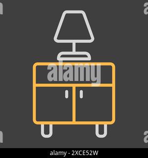 Bedside table with lamp vector on dark background icon. Graph symbol for furniture, web site and apps design, logo, app, UI Stock Vector