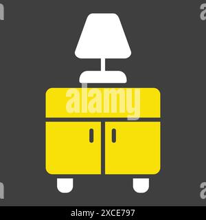 Bedside table with lamp vector on dark background icon. Graph symbol for furniture, web site and apps design, logo, app, UI Stock Vector
