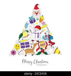 Beautiful decorative christmas elements tree holiday card background Stock Vector