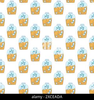 Savings and investment repeat background. Jar money box repeat background. Vector line art flat illustration. Stock Vector