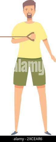 Fit young man is working out his upper body using a resistance band, smiling confidently Stock Vector