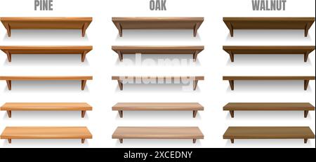 3d empty wooden store shelves Stock Vector