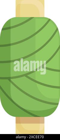 Green thread bobbin is standing vertically, held at the top and bottom by cardboard Stock Vector