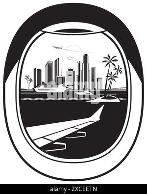 View from passenger aircraft to Miami – vector illustration Stock Vector
