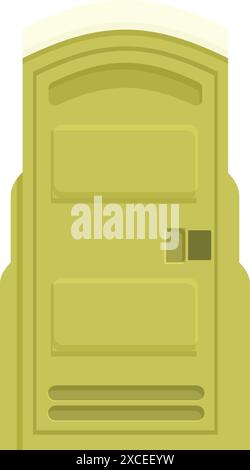 Green plastic portable toilet with closed door, providing sanitation in temporary outdoor settings Stock Vector