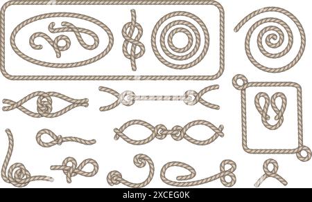 Hand drawn nautical ropes set Stock Vector